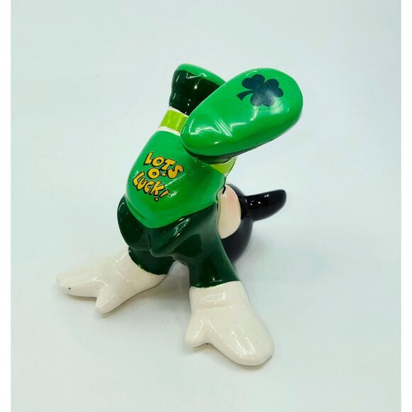 Mickey Mouse Ceramic Figurine St. Patricks Day Theme Lots Of Luck Green Clover D - Picture 2 of 5